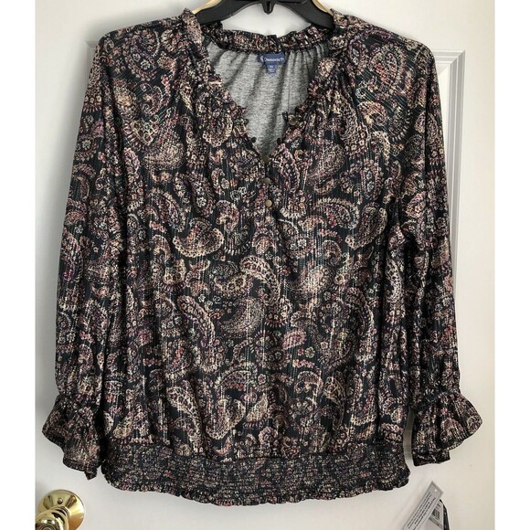 DEMOCRACY WOMEN'S TOPS PLUS SIZE 1X PULLOVER PAISLEY LONG FLOUNCE SLEEVE - Picture 6 of 10